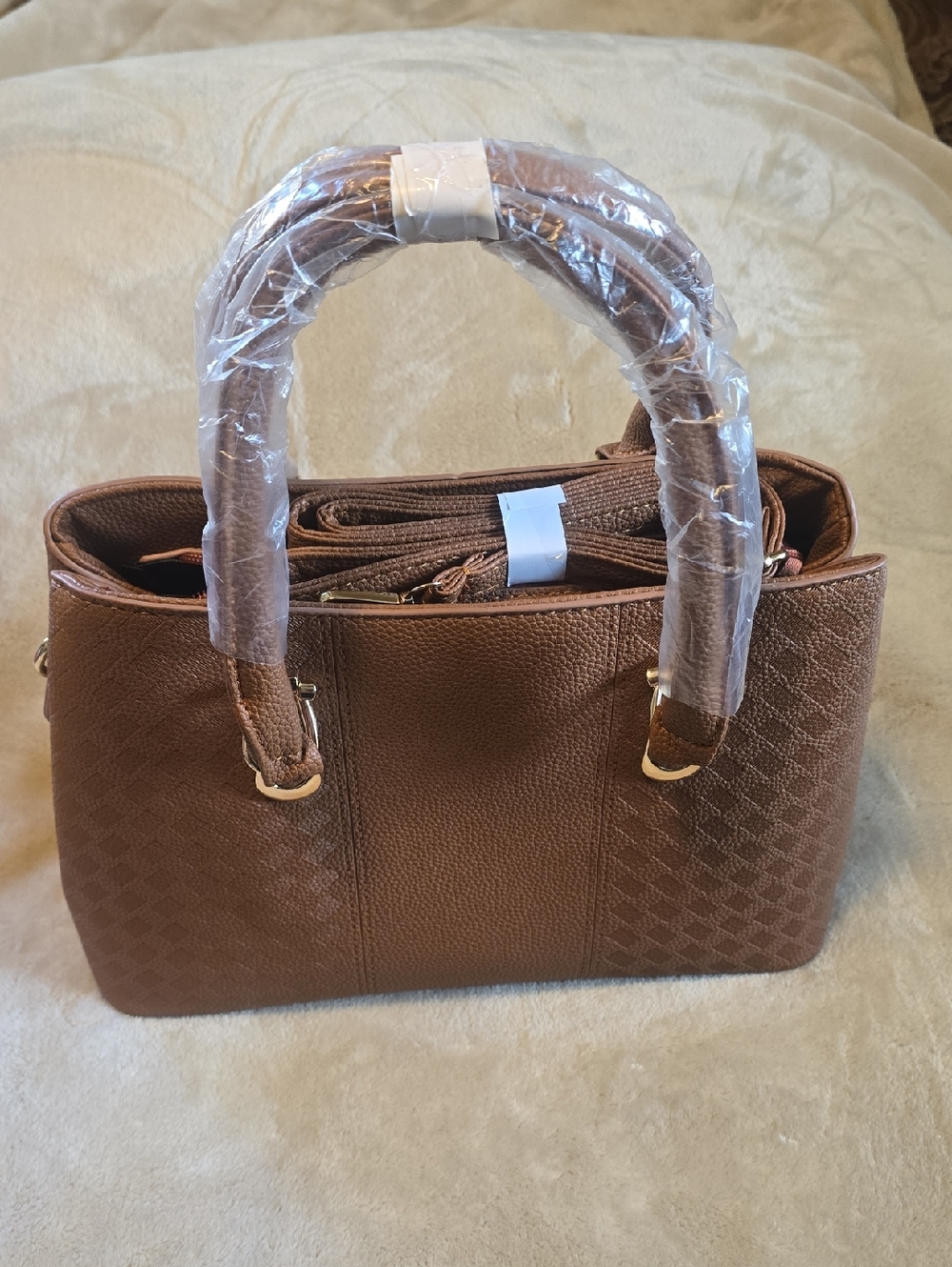 Classic Structured Brown Handbag with Top Handles
